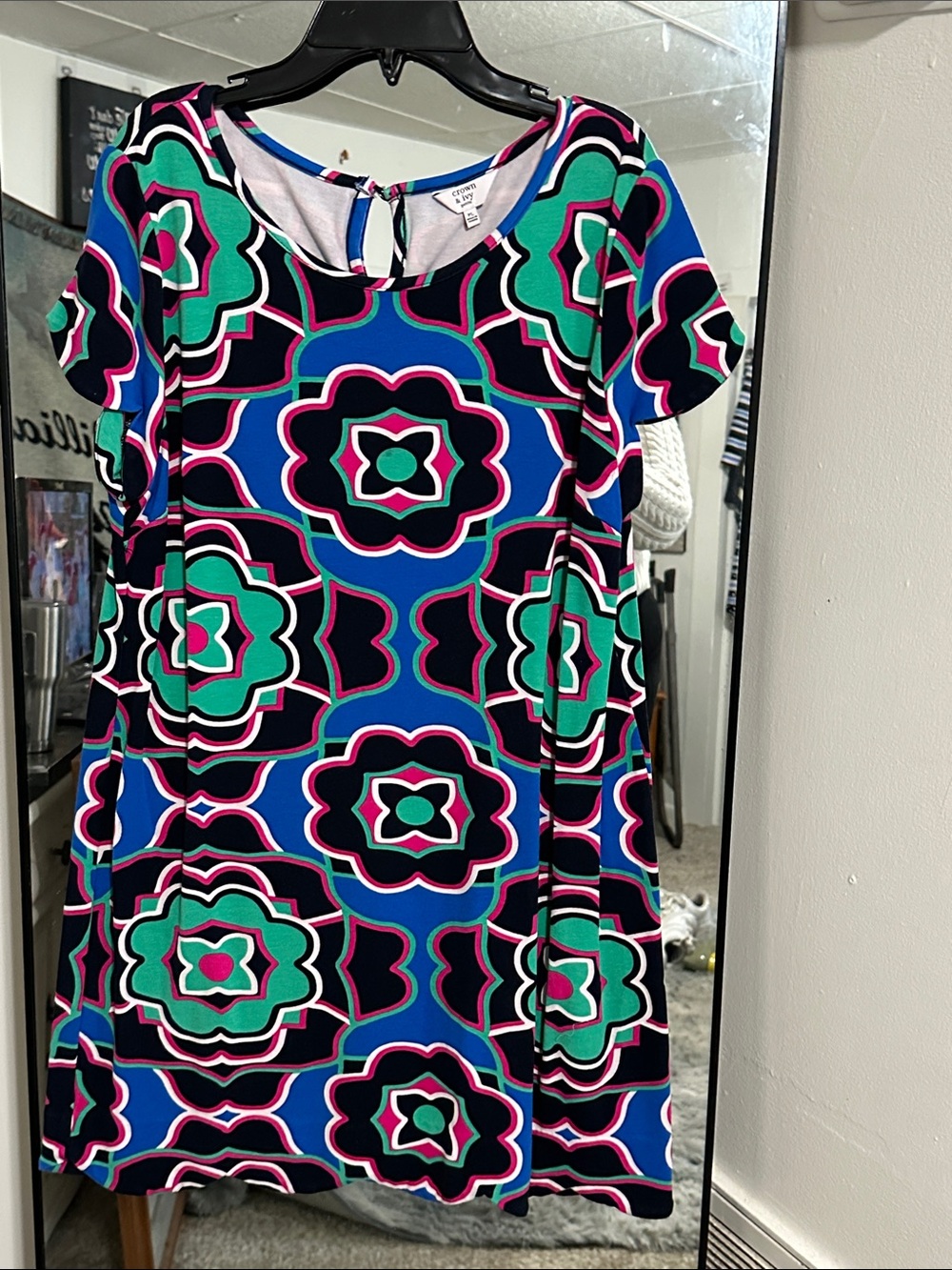 crown & ivy Blue, Green & Pink Geometric Mini Dress